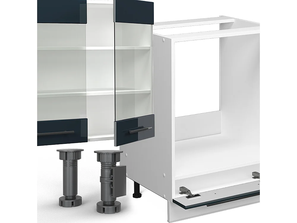 Mueble de cocina azul oscuro alto brillo/blanco 300x60x81.6 fame-line