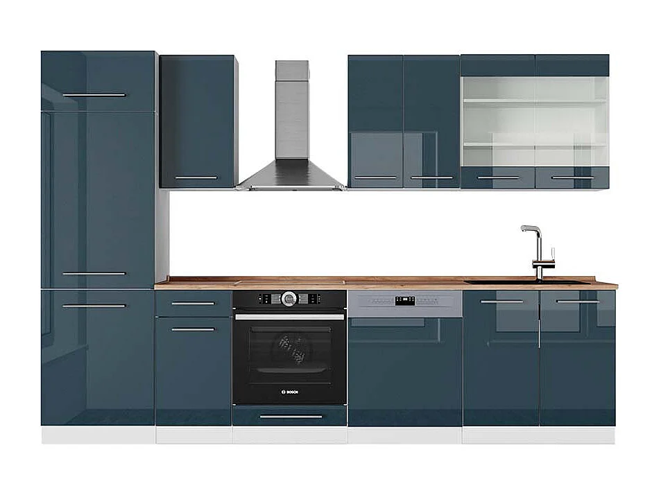 Küchenzeile dunkelblau hochglanz/weiß 300x60x81.6 fame-line