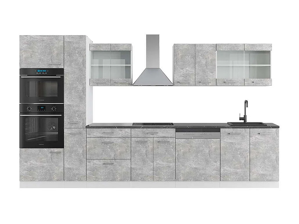 Ligne de cuisine béton/blanc 350x60x81.6 r-line