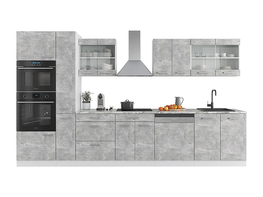 Ligne de cuisine béton/blanc 350x60x81.6 r-line