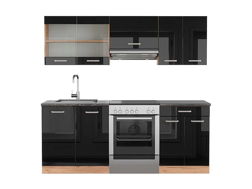 Cuisine noir brillant/chêne doré 200x60x81.6 r-line