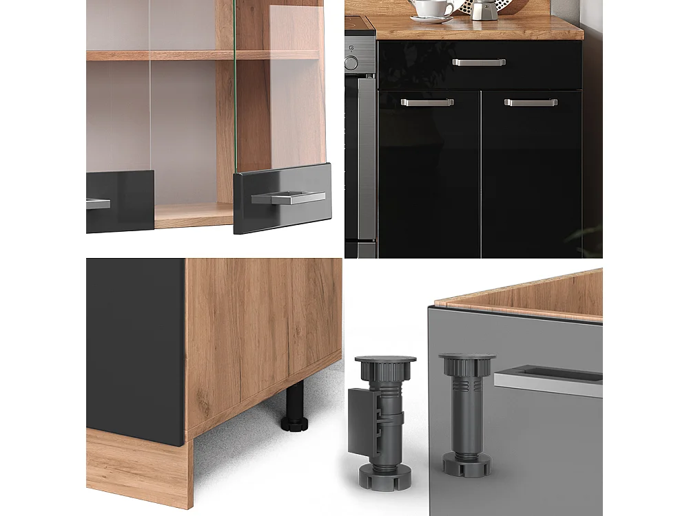 Cuisine noir brillant/chêne doré 200x60x81.6 r-line