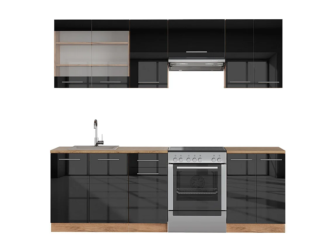Cuisine anthracite brillant/chêne doré 240x46x81.6 fame-line