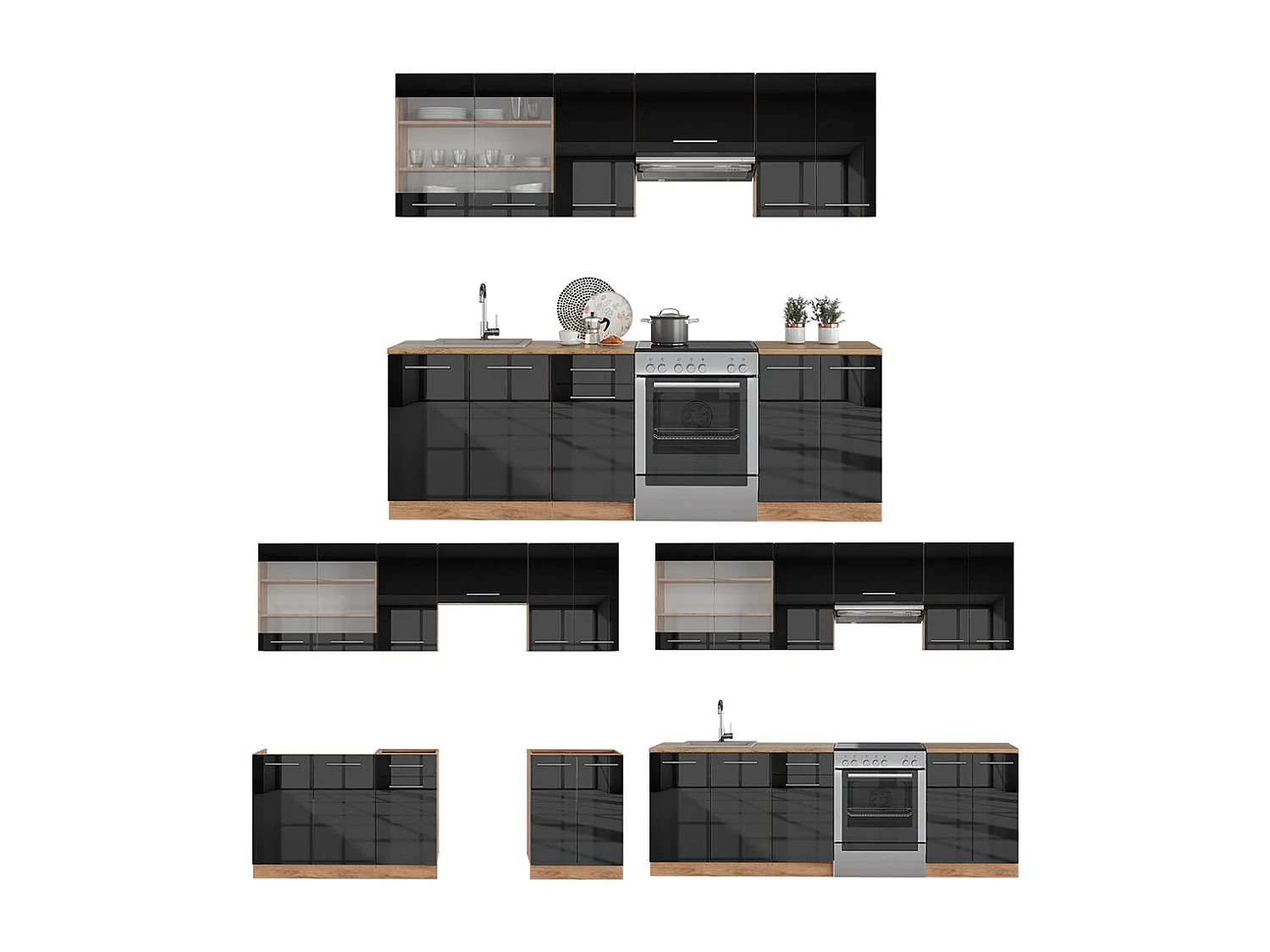 Cuisine anthracite brillant/chêne doré 240x46x81.6 fame-line