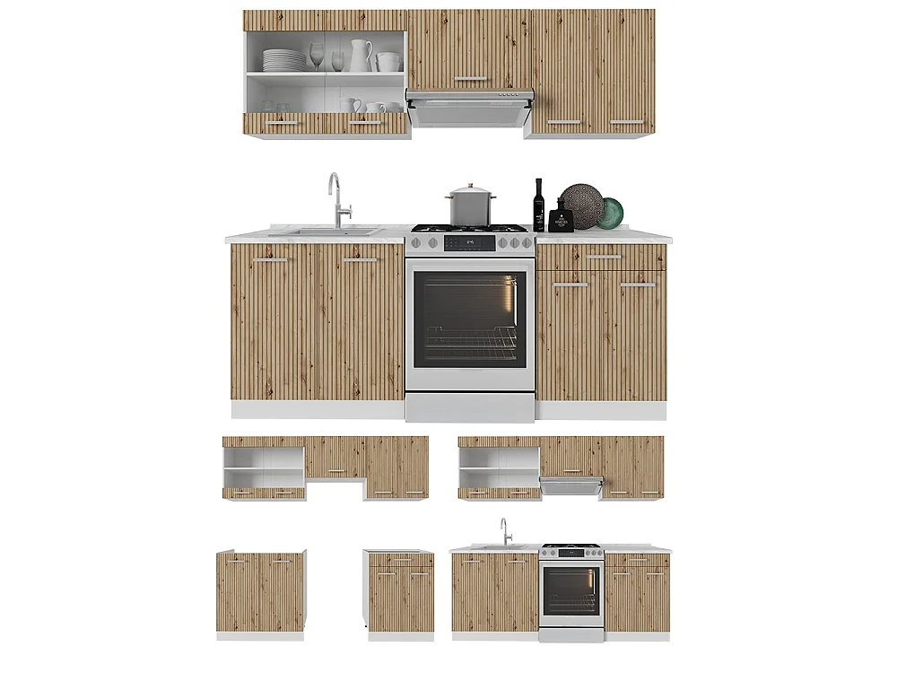 Kitchenette carvalho artesanal/branco 200x60x81.6 r-line