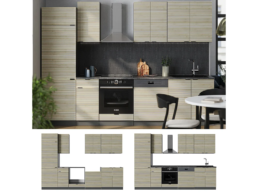 Cuisine chêne lambris/anthracite 300x60x81.6 fame-line