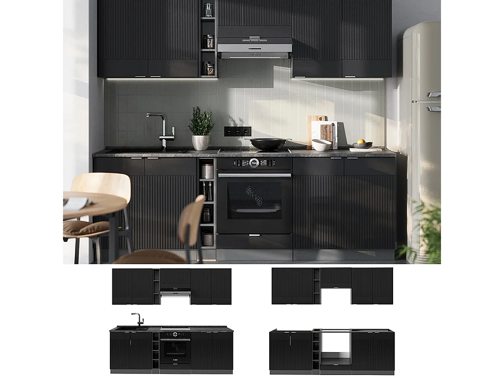 Mueble de cocina rayas negras/antracita 235x46x81.6 fame-line