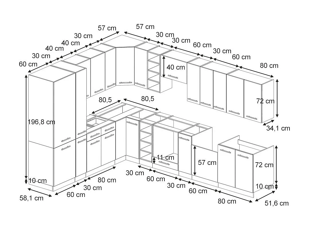 Cuisine en angle noir rayé/chêne doré 347x46x81.6 fame-line
