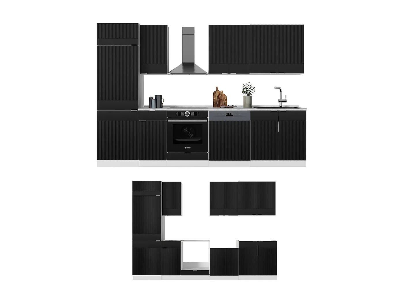 Cuisine noir rayé/blanc 300x60x81.6 fame-line