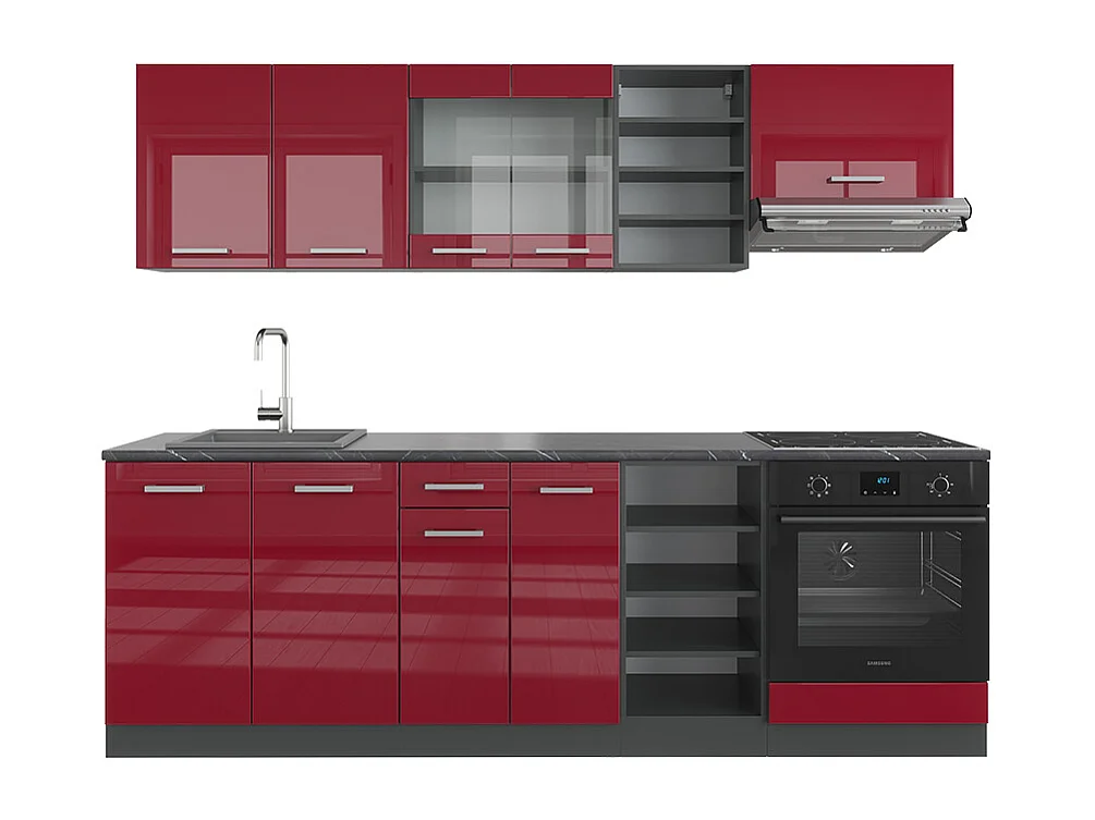 Cuisine rouge brillant/anthracite 240x60x81.6 r-line