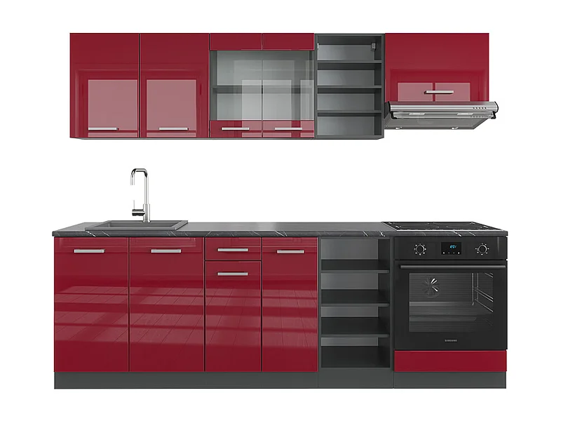 Complete keukeneenheid rood hoogglans/antraciet 240x60x81.6 r-line