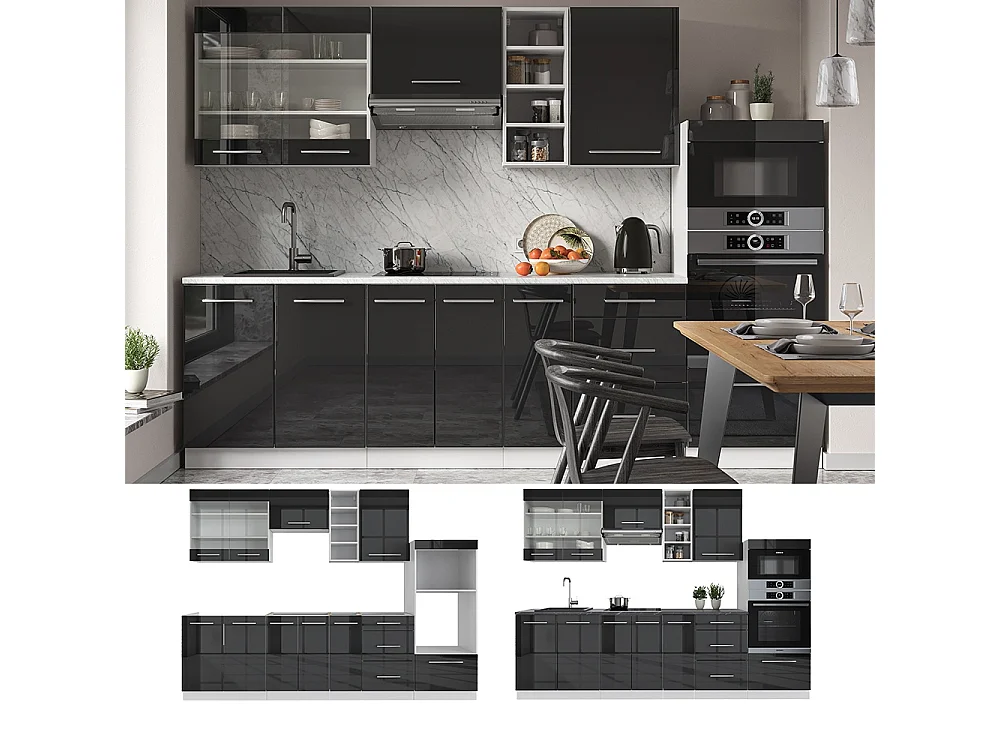 Cucina componibile antracite lucido/bianco 280x60x81.6 fame-line