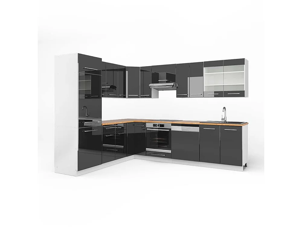 Cuisine en angle anthracite brillant/blanc 287x60x81.6 fame-line