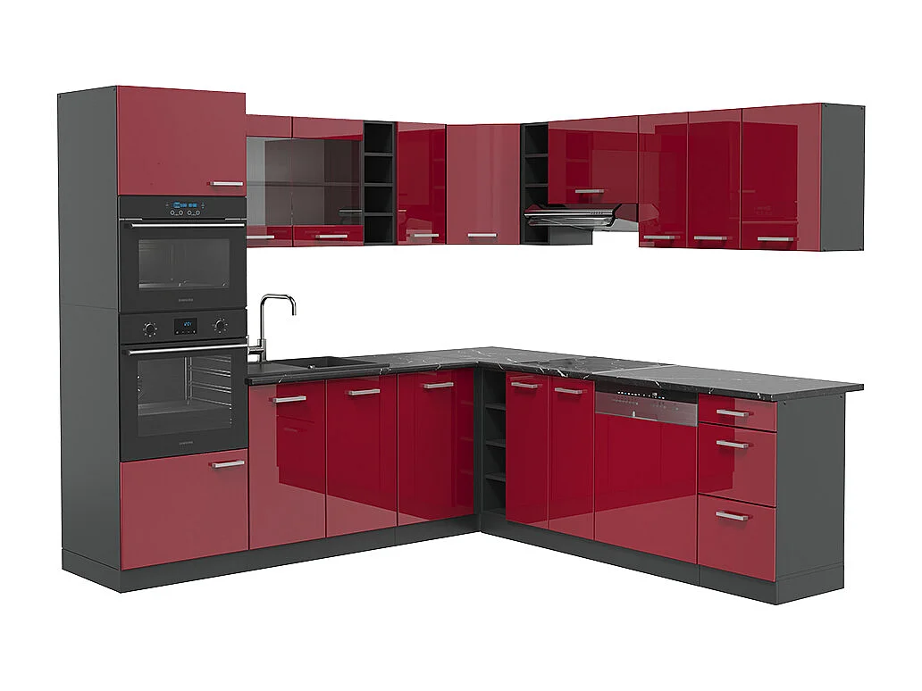Cuisine en angle rouge brillant/anthracite 247x60x81.6 r-line