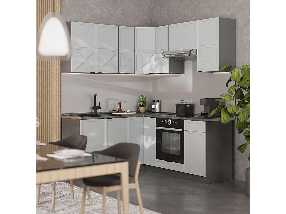 Hörnkök ljusblågrå/antracit 190x60x81.6 fame-line