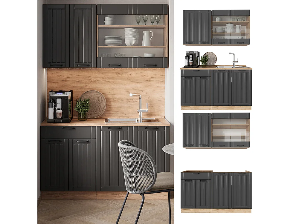 Cocina para solteros gris oscuro 140x60x81.6 fame-line