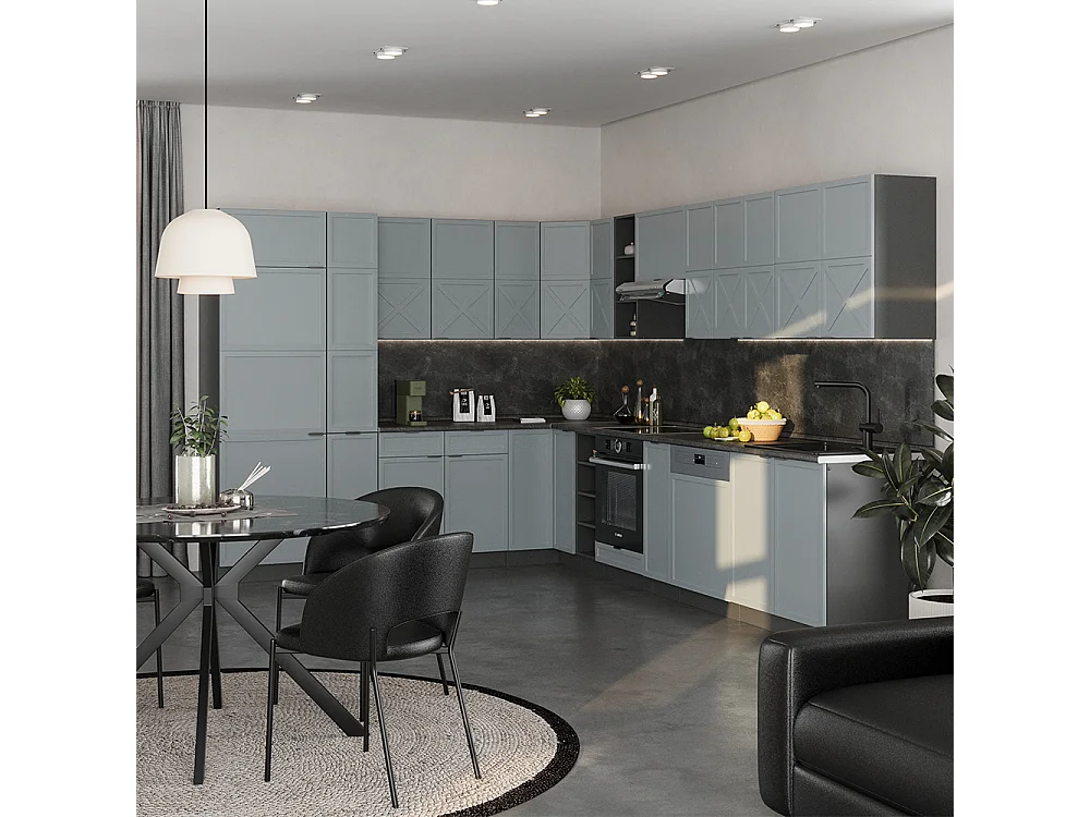 Hörnkök ljusblågrå/antracit 347x60x81.6 fame-line