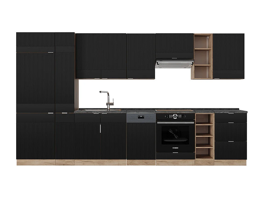 Cuisine noir rayé/chêne doré 355x60x81.6 fame-line