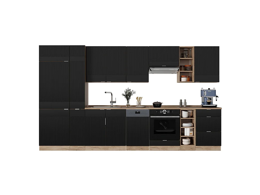 Mueble de cocina rayas negras/roble dorado 355x60x81.6 fame-line