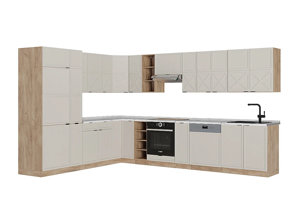 Cuisine en angle grisbeige/chêne doré 347x60x81.6 fame-line
