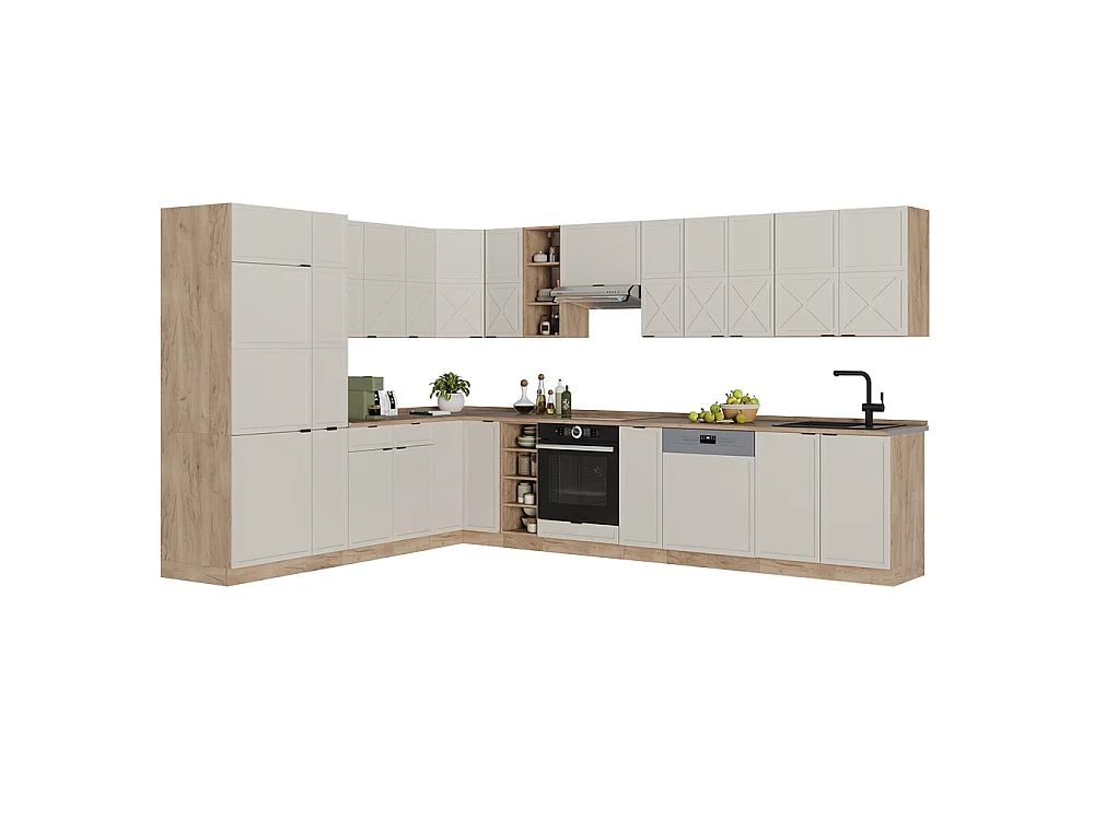 Cocina esquinera grisbeige/roble dorado 347x60x81.6 fame-line