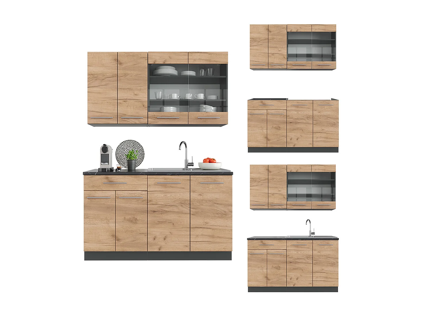 Cuisine chêne doré/anthracite 140x46x81.6 fame-line