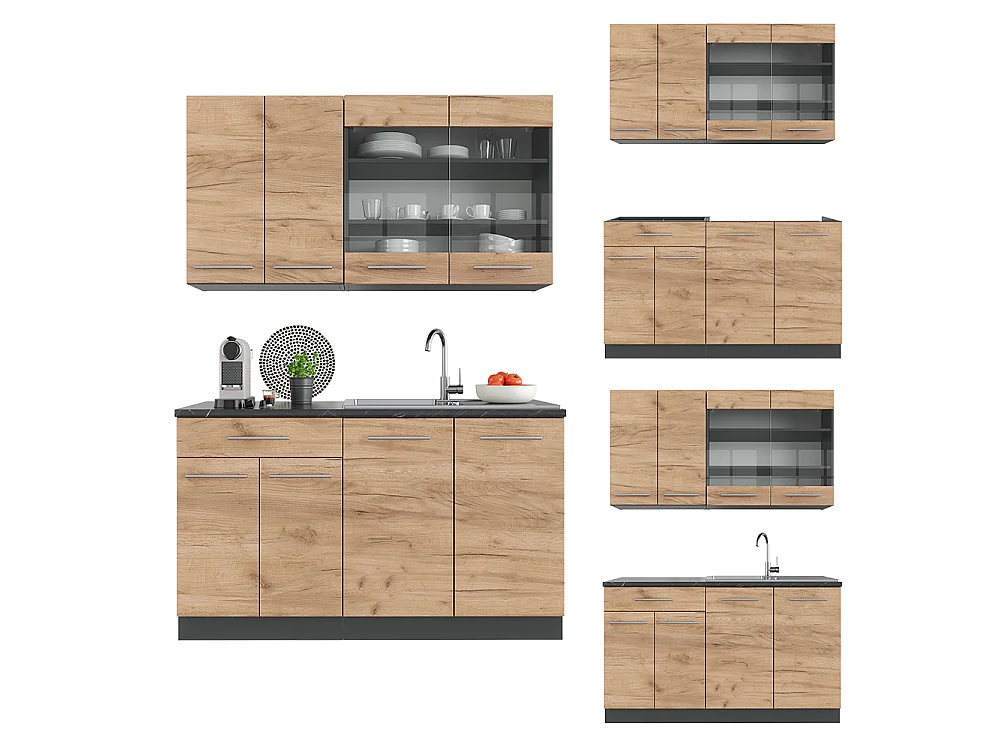 Cuisine chêne doré/anthracite 140x46x81.6 fame-line