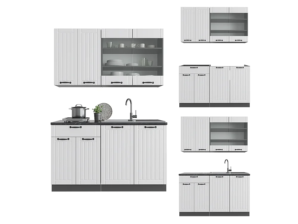 Single kitchen white country house / anthracite 140x60x81.6 fame-line