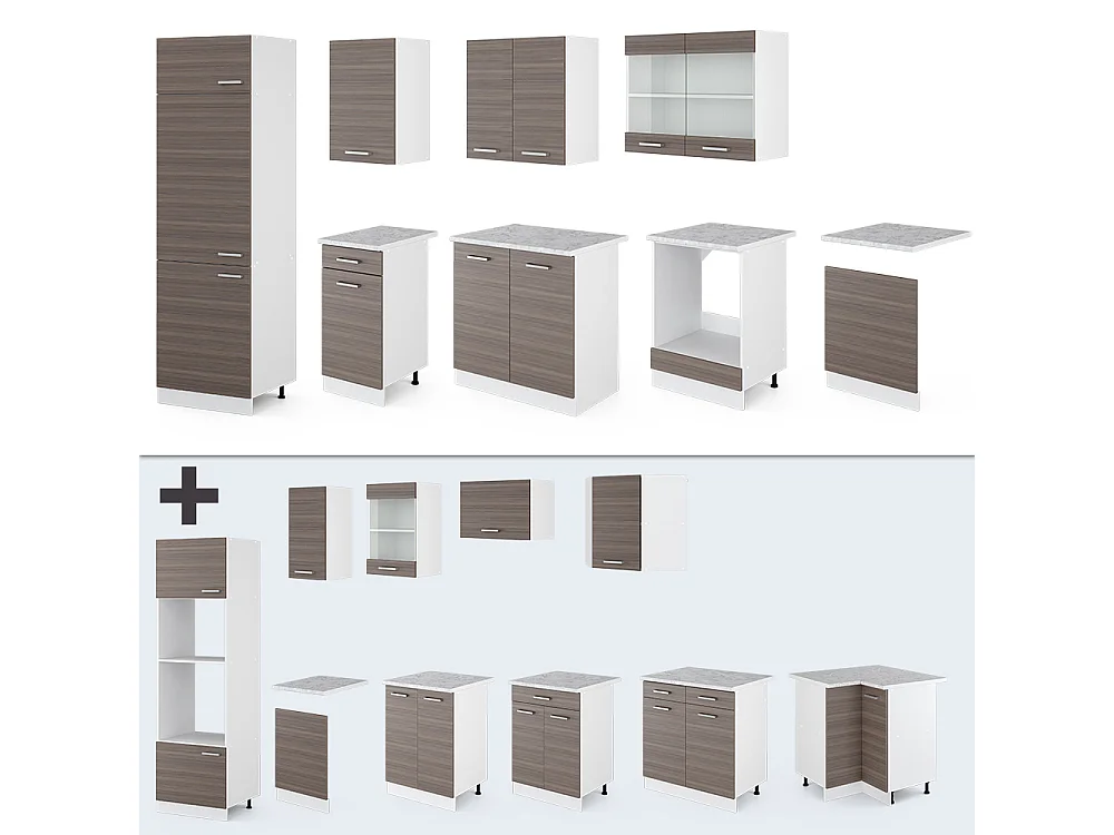 Küchenzeile edelgrau/weiß 300x60x81.6 r-line