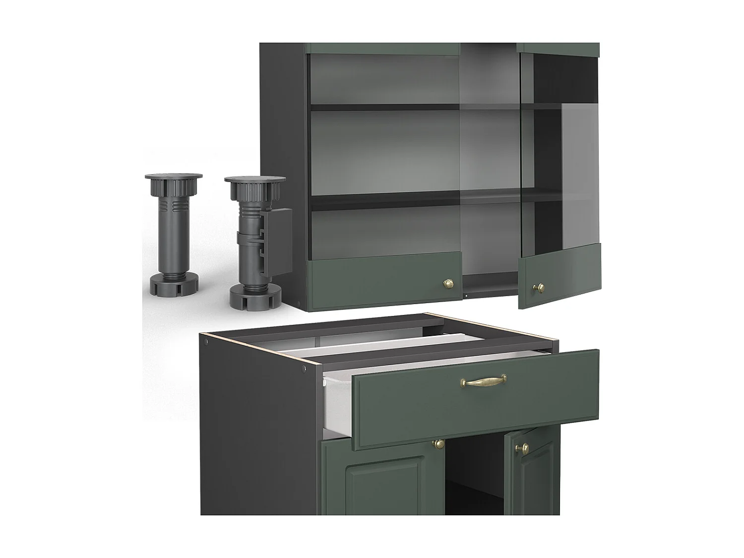 Cuisine vert et or campagne/anthracite 140x60x81.6 fame-line