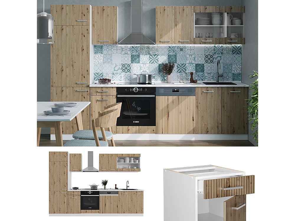 Cuisine artisan chêne/blanc 300x60x81.6 r-line