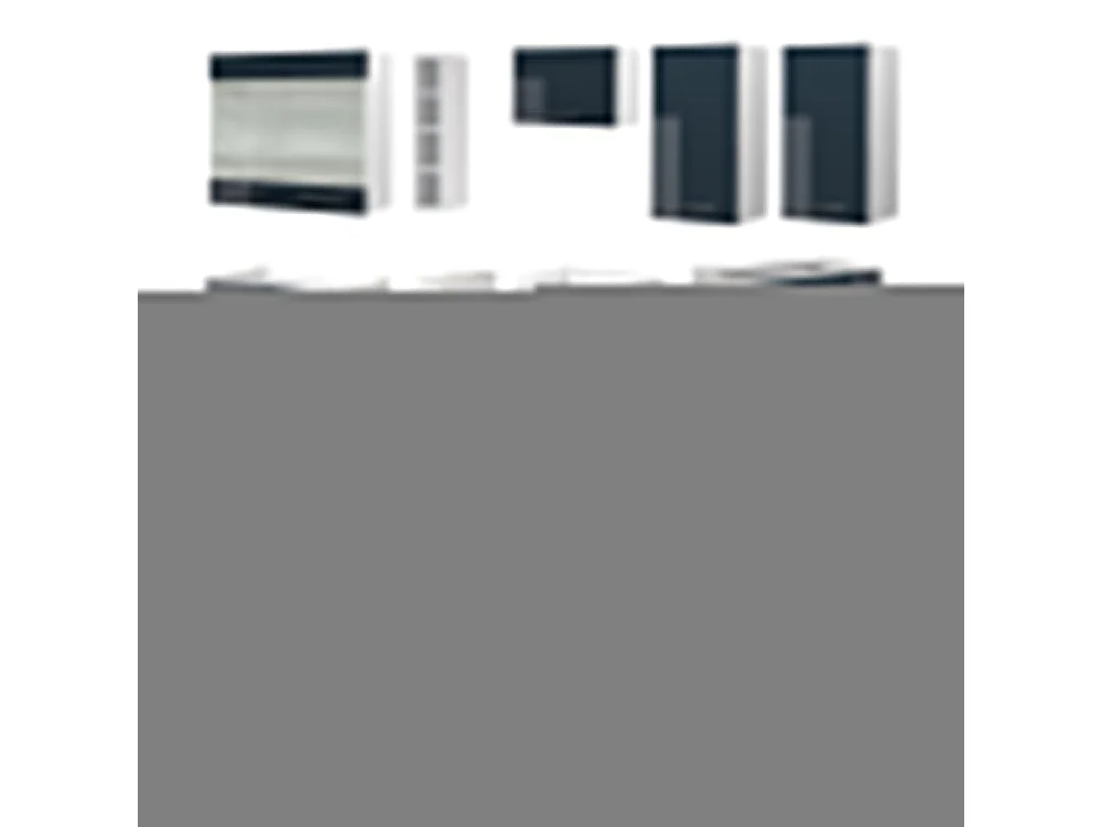 Muebles de cocina azul oscuro alto brillo/blanco 235x60x81.6 fame-line