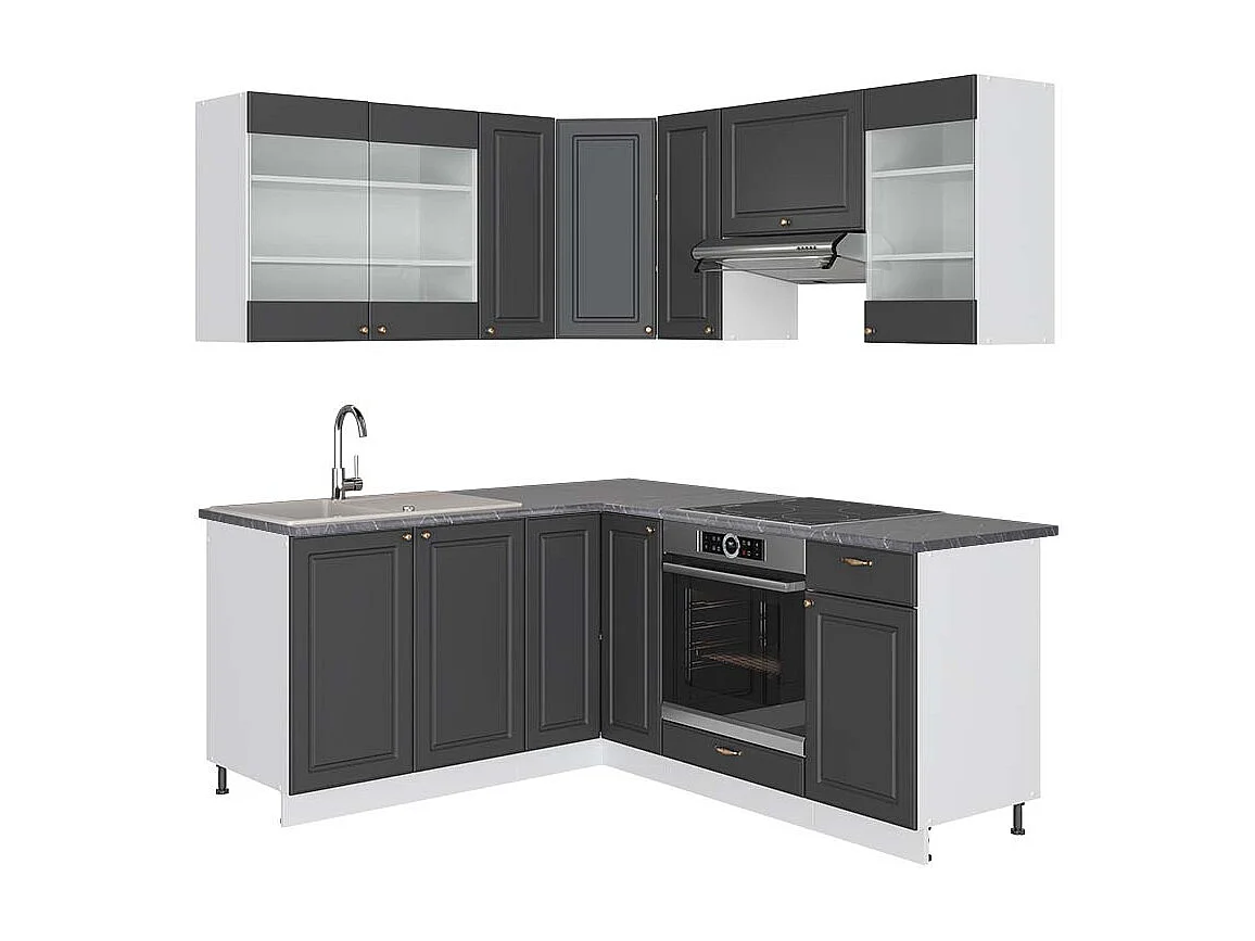Cocina esquinera antracita-oro/blanco 190x60x81.6 fame-line