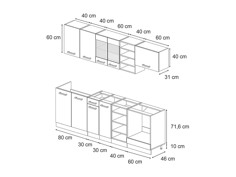 Mueble de cocina roble artesanal/antracita 240x46x81.6 r-line
