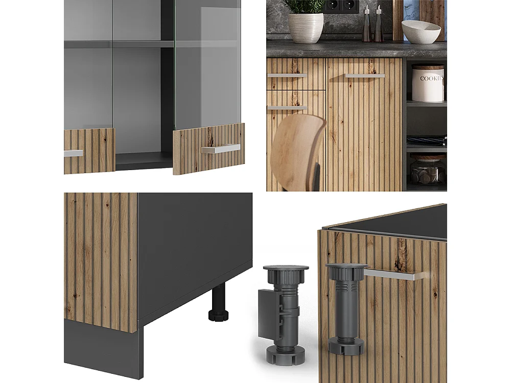 Mueble de cocina roble artesanal/antracita 240x46x81.6 r-line