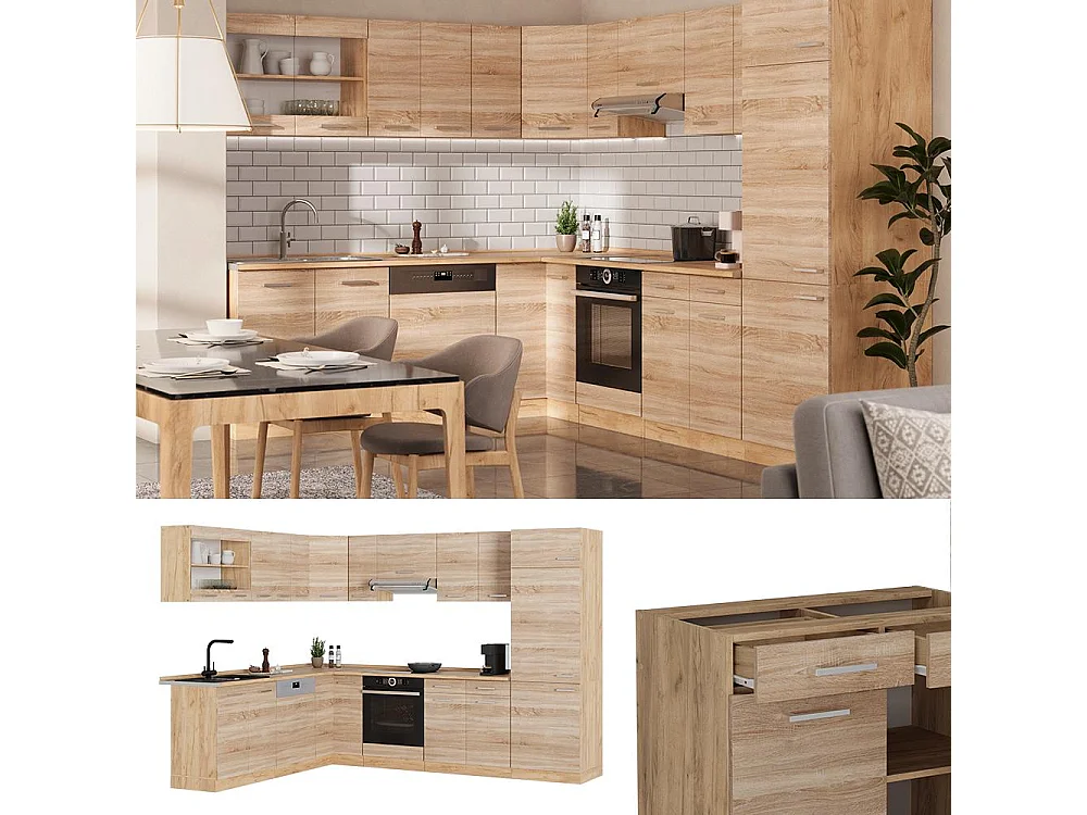Cuisine en angle sonoma/chêne de force doré 287x60x81.6 r-line