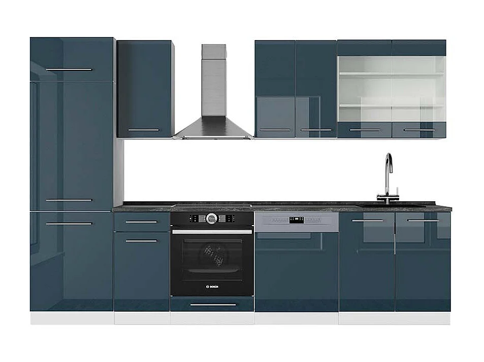 Küchenzeile dunkelblau hochglanz/weiß 300x60x81.6 fame-line