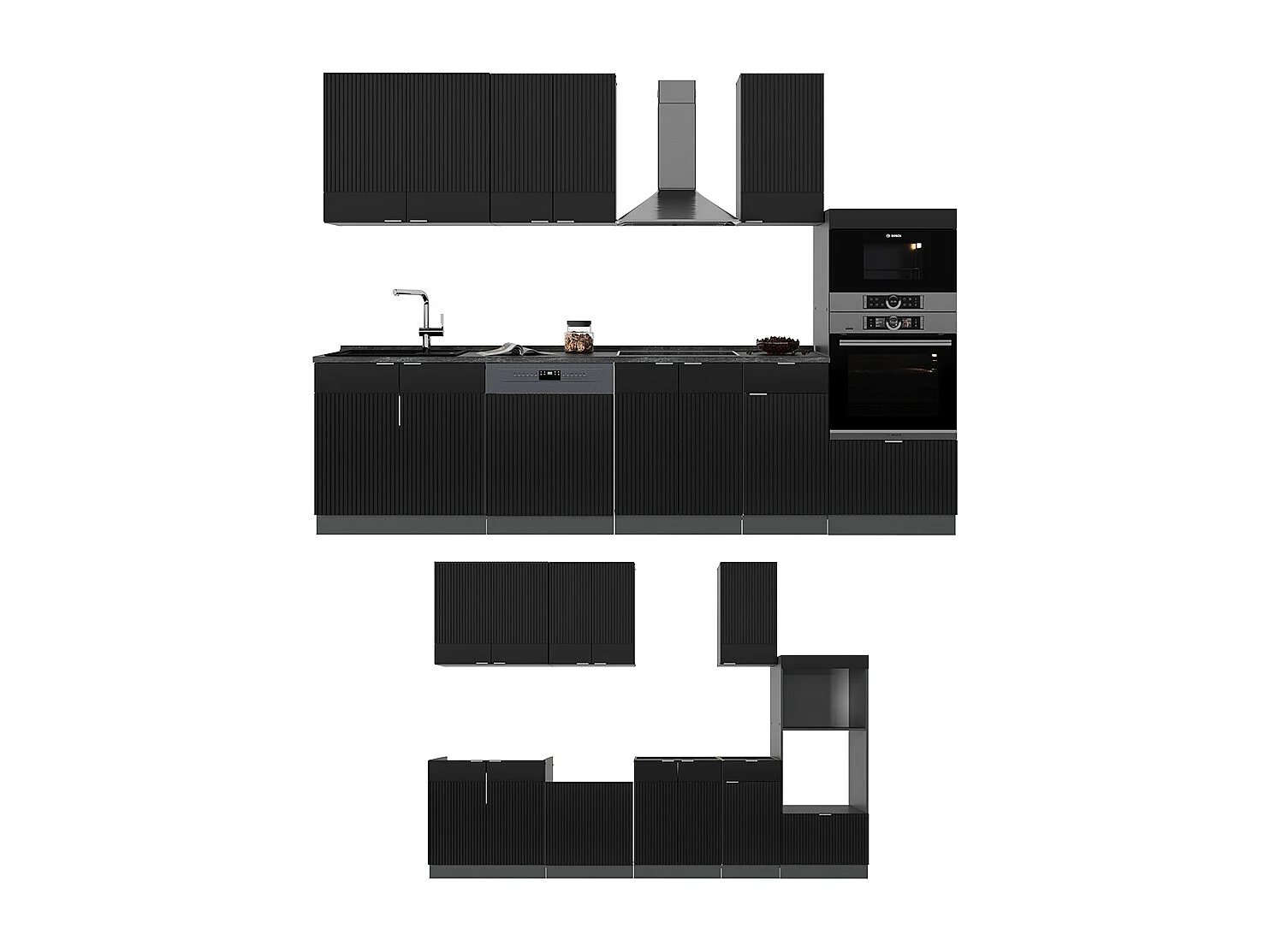 Aneks kuchenny czarny w paski/antracyt 300x60x81.6 fame-line
