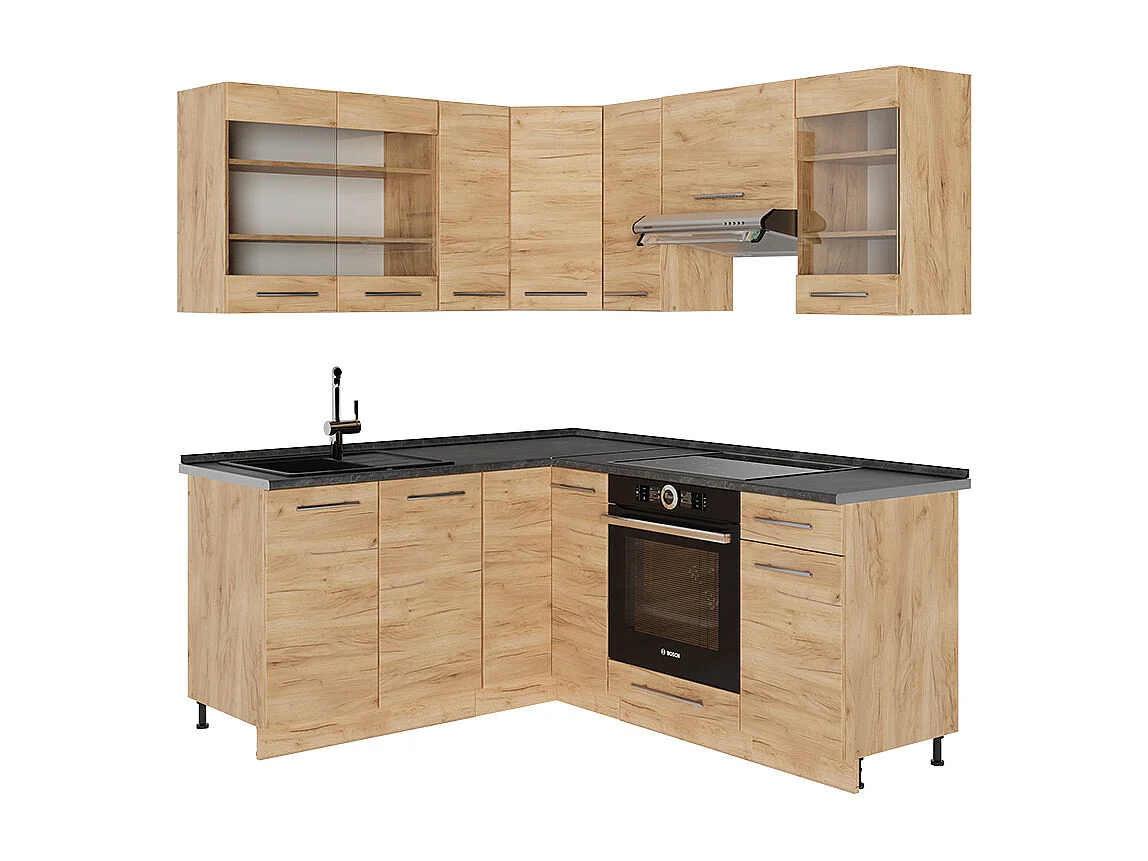 Cuisine en angle chêne de force doré 190x60x81.6 fame-line