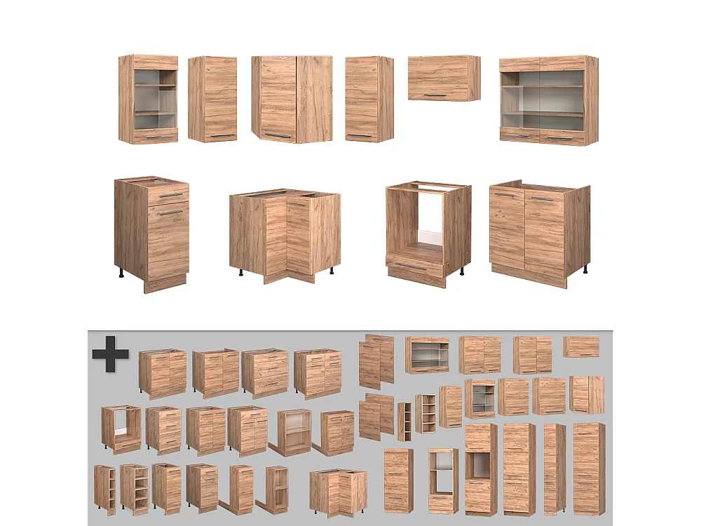 Hjørnekøkken gold power oak 190x60x81.6 fame-line