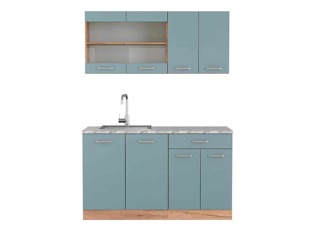 Eenpersoonskeuken blauw-grijs/gouden eik 140x60x81.6 r-line