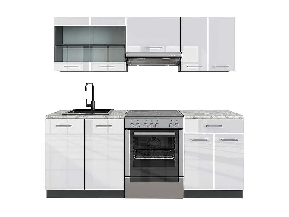 Cucina componibile bianco lucido/antracite 200x60x81.6 r-line