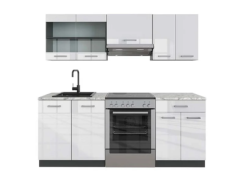 Küchenzeile weiß hochglanz/anthrazit 200x60x81.6 r-line