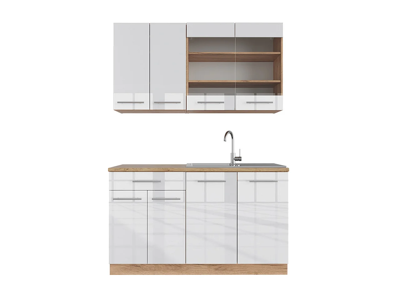 Cucina completa bianco lucido/oro power oak 140x60x81.6 fame-line