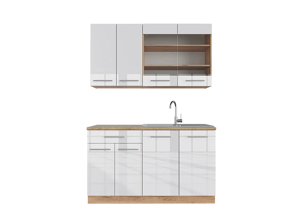 Singlekøkken hvid højglans/guld power oak 140x60x81.6 fame-line