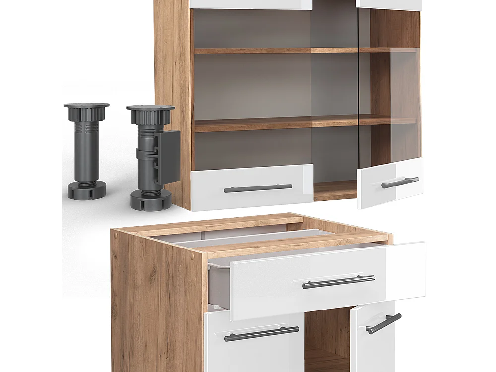 Singlekøkken hvid højglans/guld power oak 140x60x81.6 fame-line