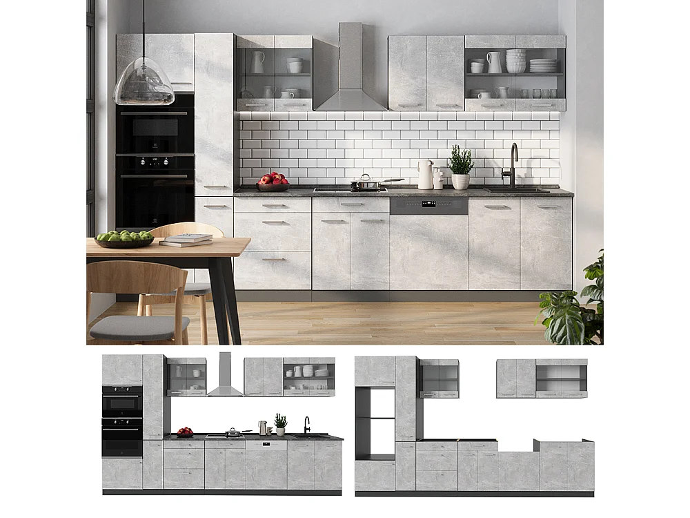 Cuisine complète  béton/anthracite 350x60x81.6 r-line