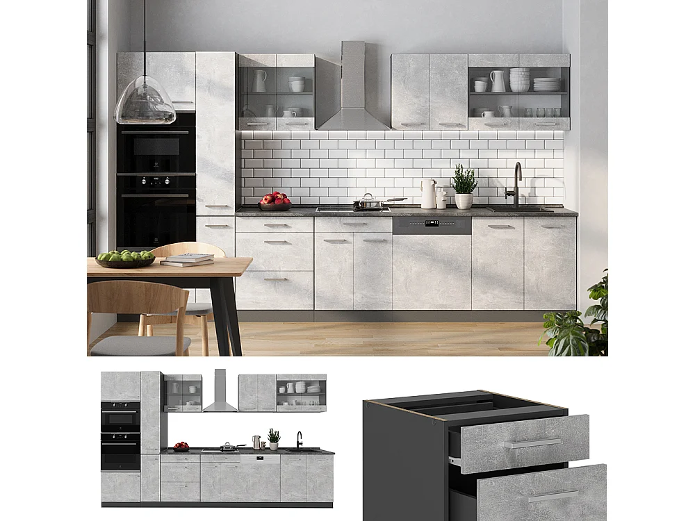 Cuisine complète  béton/anthracite 350x60x81.6 r-line