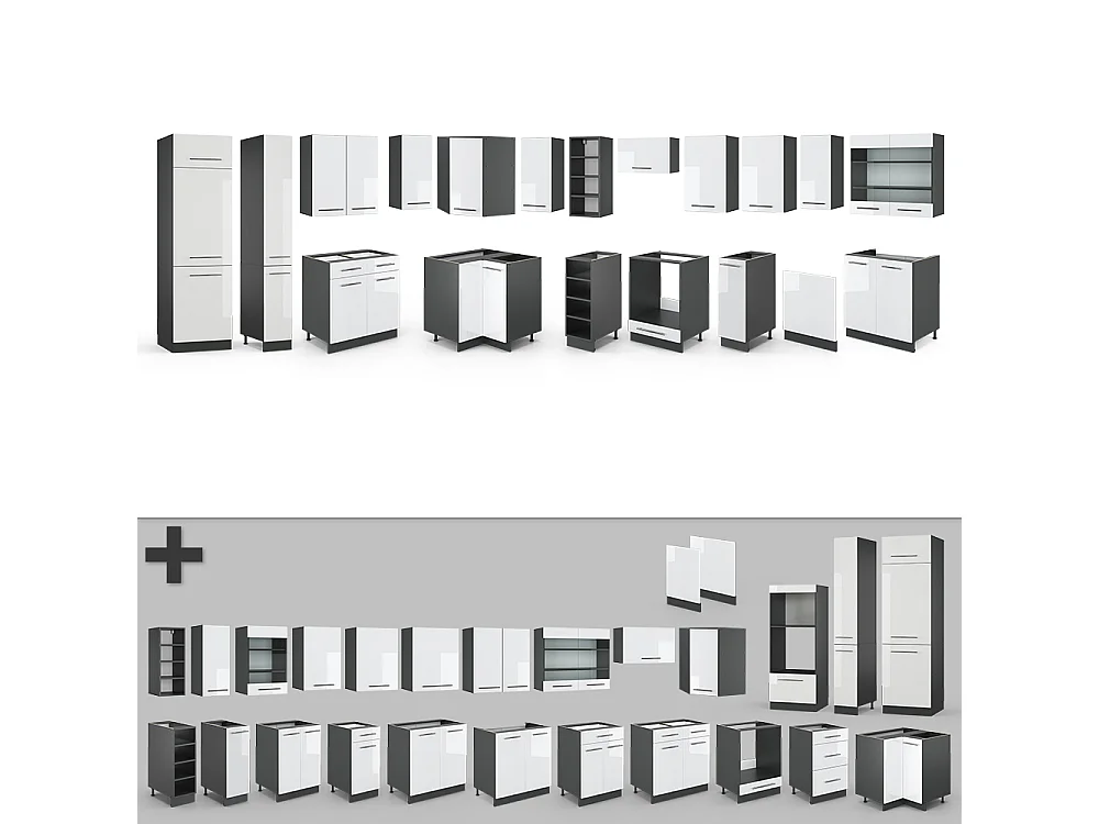 Hörnkök vit högblank/antracit 347x46x81.6 fame-line