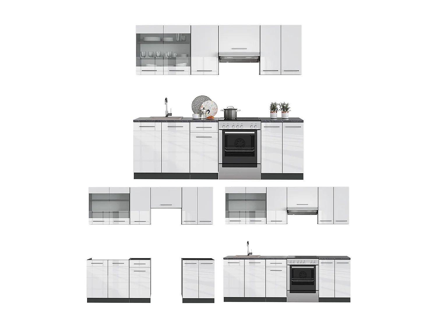 Mueble de cocina blanco brillo/antracita 240x60x81.6 fame-line